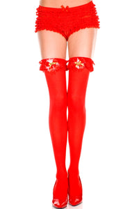 Stockings Thigh High Lace Ruffle Top with Bow & Marabou