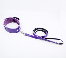 Load image into Gallery viewer, Berlin Baby - Faux Leather Collar &amp; Lead with Fur Lining - Purple