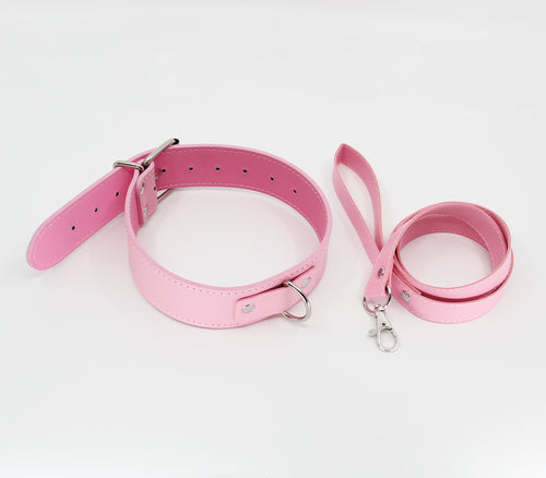 Berlin Baby - Unlined Faux Leather Collar & Lead - Pink