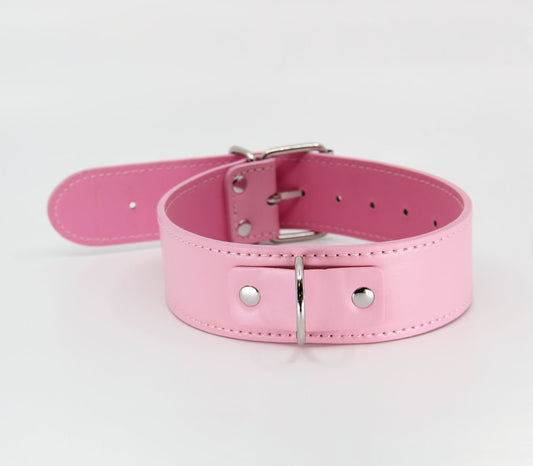 Berlin Baby - Unlined Faux Leather Collar & Lead - Pink - divasdenau