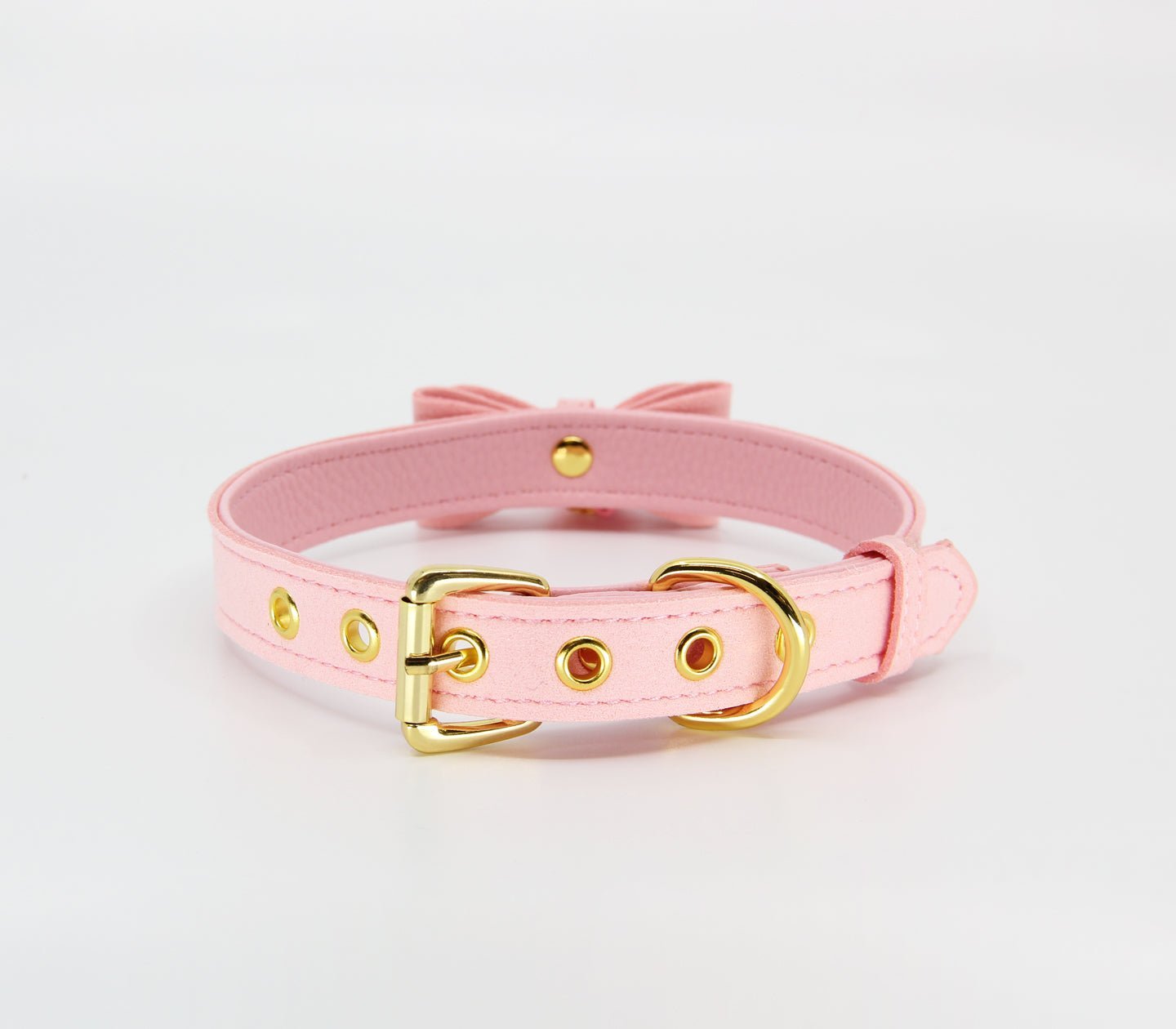 Berlin Baby - Faux Suede-Leather Collar with Cat Bell & Bow - Baby Pink - divasdenau