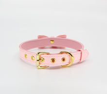 Load image into Gallery viewer, Berlin Baby - Faux Suede-Leather Collar with Cat Bell &amp; Bow - Baby Pink