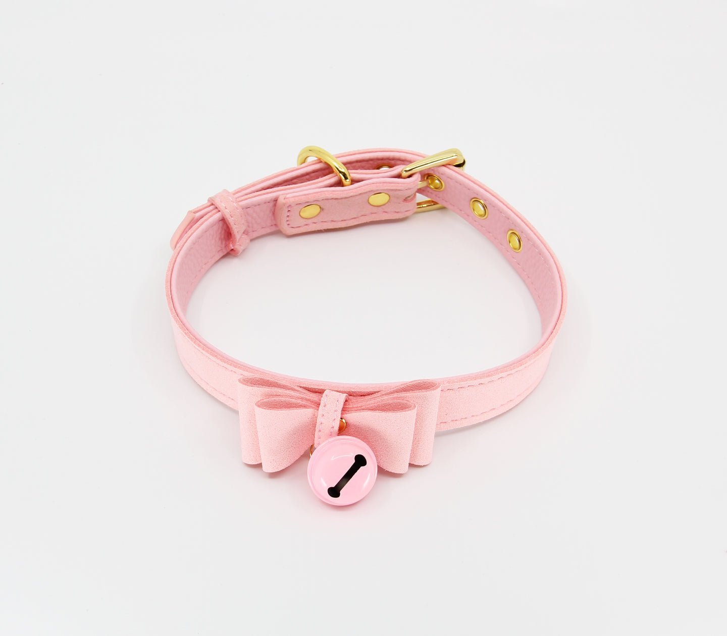 Berlin Baby - Faux Suede-Leather Collar with Cat Bell & Bow - Baby Pink - divasdenau