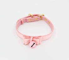 Load image into Gallery viewer, Berlin Baby - Faux Suede-Leather Collar with Cat Bell &amp; Bow - Baby Pink