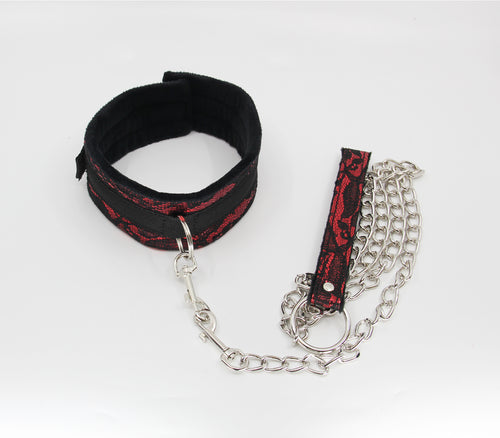 Berlin Baby - Satin Collar & Lead With Lace Overlay - Red