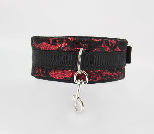Berlin Baby - Satin Collar & Lead With Lace Overlay - Red - divasdenau