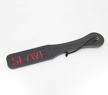 Load image into Gallery viewer, Love in Leather - Faux Leather Slapper Paddle &#39;Slut&#39; Imprint - Red &amp; Black