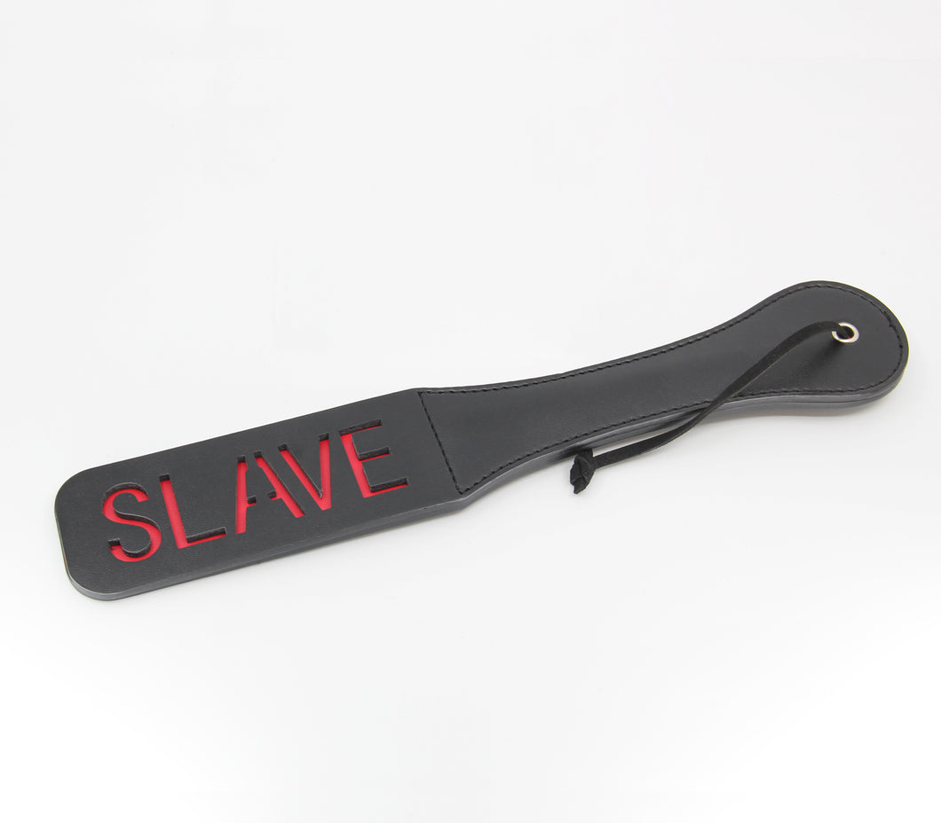 Faux Leather Slapper Paddle 'Slut' Imprint - Red & Black