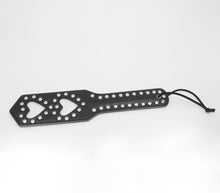 Load image into Gallery viewer, Love in Leather - Faux Leather Paddle with Silver Studs &amp; Heart Cut Outs - Black