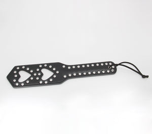 Love in Leather - Faux Leather Paddle with Silver Studs & Heart Cut Outs - Black