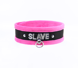 Love in Leather - Diamanté Embellished Soft Collar - 'Slave' - Pink