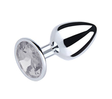 Load image into Gallery viewer, Love in Leather - Silver Chrome Metal Butt Plug With Round Gem