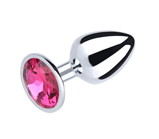 Silver Chrome Metal Butt Plug With Round Gem - divasdenau