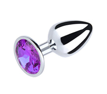 Load image into Gallery viewer, Love in Leather - Silver Chrome Metal Butt Plug With Round Gem
