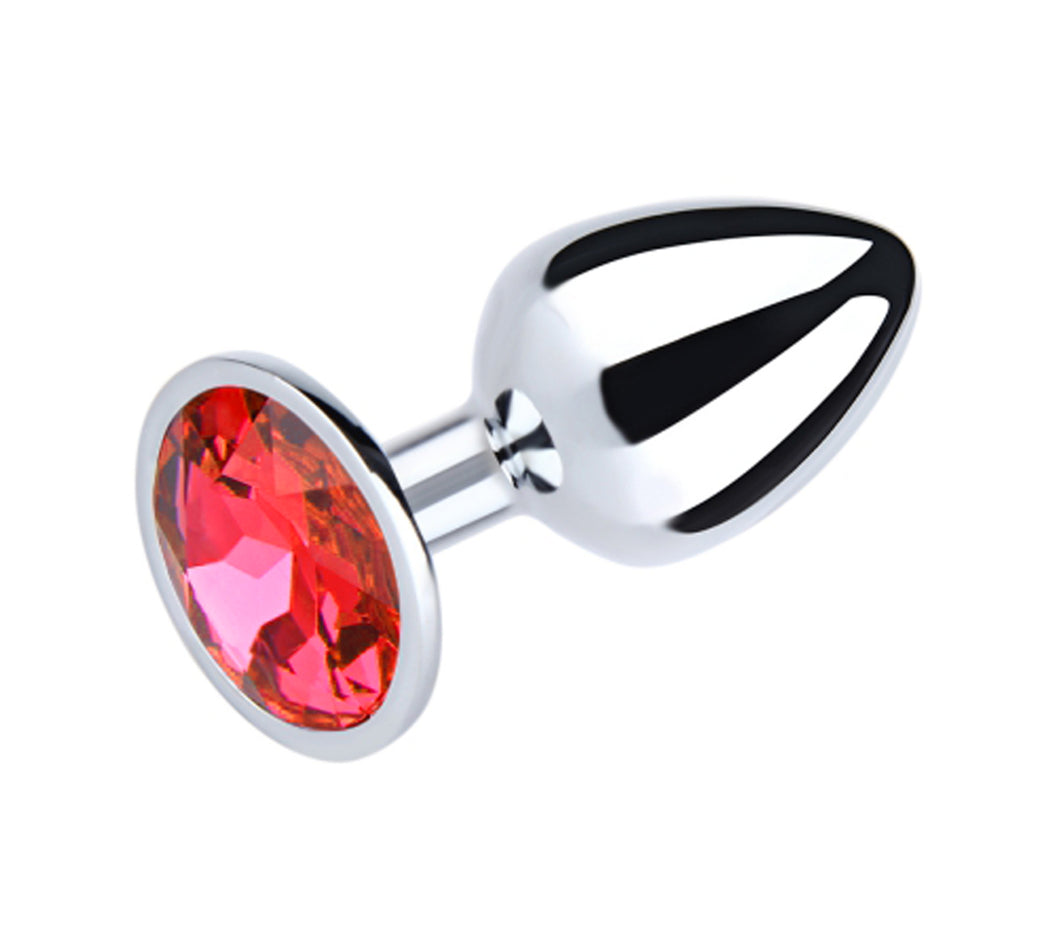 Love in Leather - Silver Chrome Metal Butt Plug With Round Gem