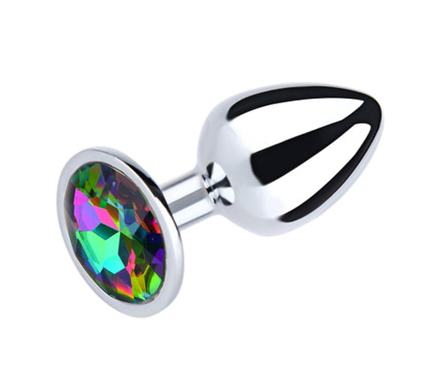 Love in Leather - Silver Chrome Metal Butt Plug With Round Gem
