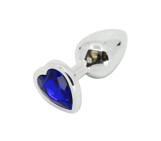 Silver Chrome Metal Butt Plug With Heart Gem - divasdenau