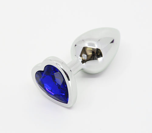 Love in Leather - Silver Chrome Metal Butt Plug With Heart Gem
