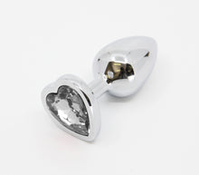 Load image into Gallery viewer, Love in Leather - Silver Chrome Metal Butt Plug With Heart Gem