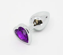 Load image into Gallery viewer, Love in Leather - Silver Chrome Metal Butt Plug With Heart Gem