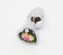 Load image into Gallery viewer, Love in Leather - Silver Chrome Metal Butt Plug With Heart Gem