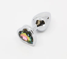 Load image into Gallery viewer, Love in Leather - Silver Chrome Metal Butt Plug With Heart Gem