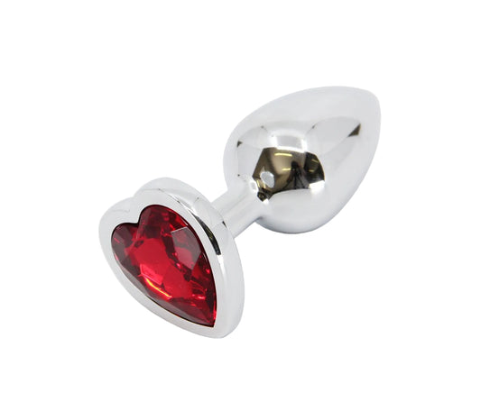 Silver Chrome Metal Butt Plug With Heart Gem - divasdenau