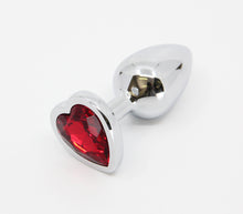 Load image into Gallery viewer, Love in Leather - Silver Chrome Metal Butt Plug With Heart Gem