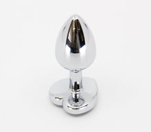 Load image into Gallery viewer, Love in Leather - Silver Chrome Metal Butt Plug With Heart Gem