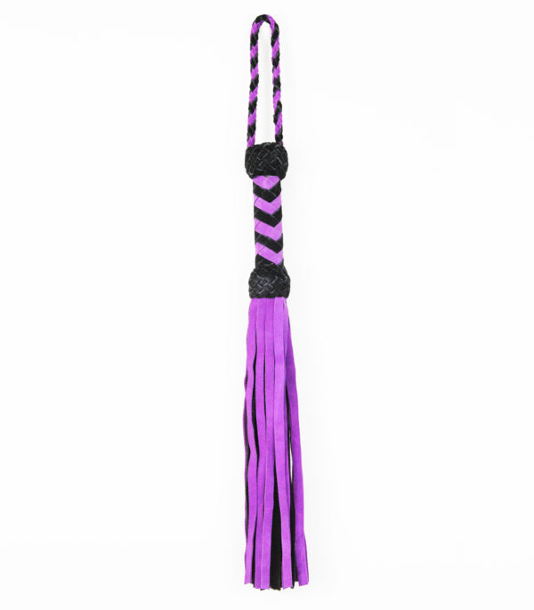 Suede Leather Whip with Turks Head Handle - Black & Purple 46cm