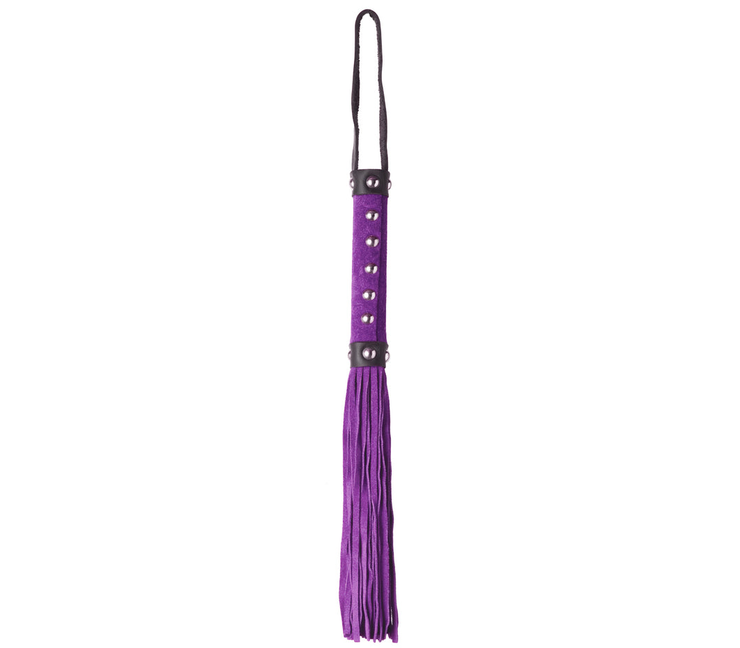Love in Leather - Suede Leather Whip with Studded Handle - Purple