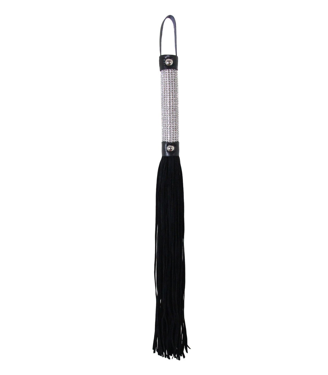 Faux Suede Whip with Rhinestone Encrusted Handle - Black - divasdenau