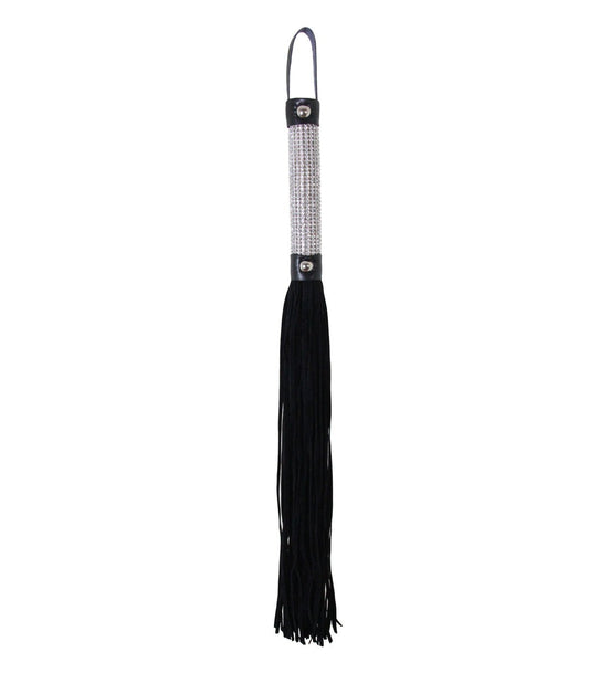 Faux Suede Whip with Rhinestone Encrusted Handle - Black - divasdenau