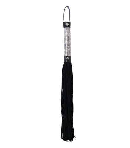 Love in Leather - Faux Suede Whip with Rhinestone Encrusted Handle - Black