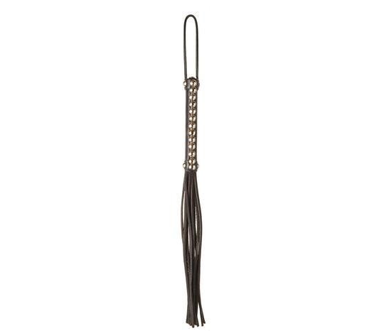 Leather Whip with Studded Handle - Black - divasdenau