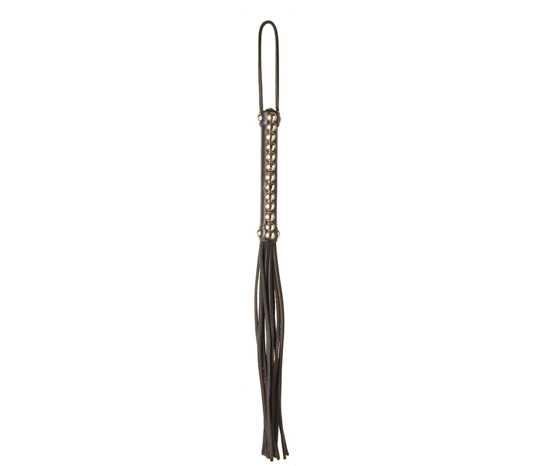Love in Leather - Leather Whip with Studded Handle - Black