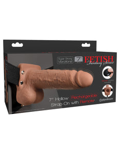 Fetish Fantasy Series - Vibrating Hollow Strap-On with Remote - 7" - Tan