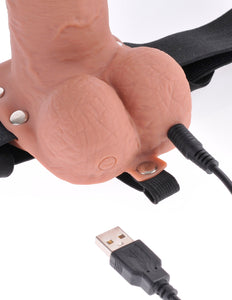 Fetish Fantasy Series - Vibrating Hollow Strap-On with Remote - 7" - Tan